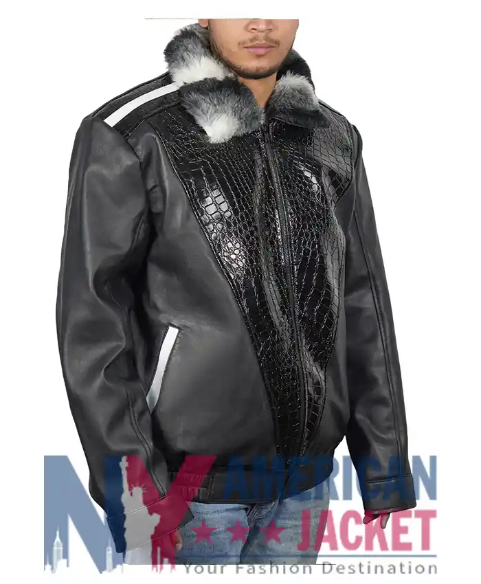Black Frank Sheepskin Collar Chinchilla Jacket