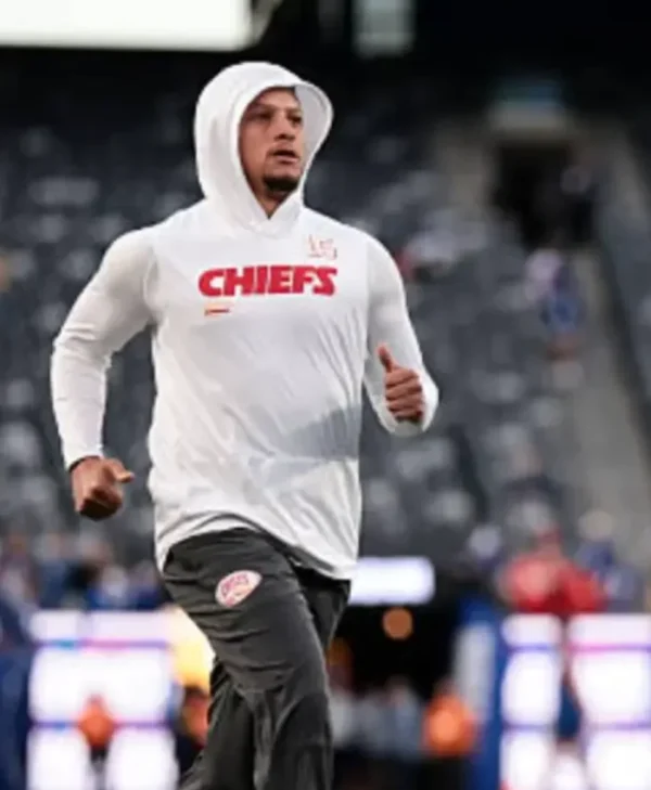 Buy Patrick Mahomes Kansas City Chiefs 2025 White Sleeveless Hoodie