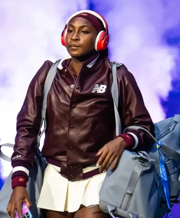 Coco Gauff 2025 US Open Burgundy Leather Jacket