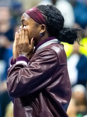 Coco Gauff 2025 US Open Leather Burgundy Jacket