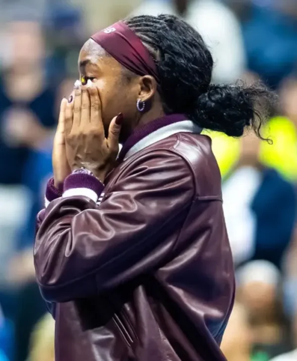 Coco Gauff 2025 US Open Leather Burgundy Jacket
