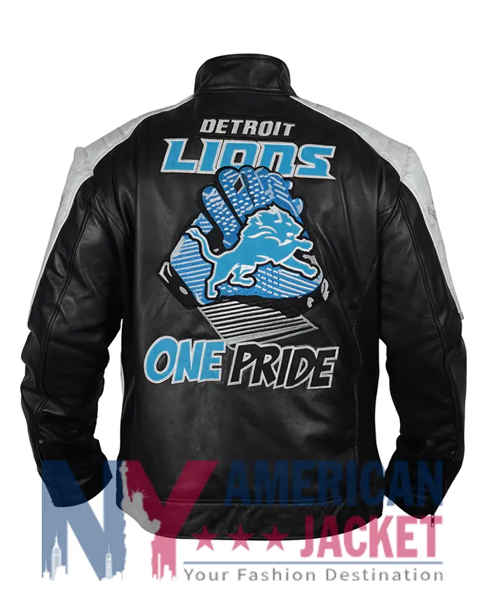 Detroit Black Leather Zip-Up Lions Jacket