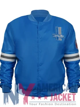 Detroit Lions 80s Sky Varsity Blue Satin Jacket