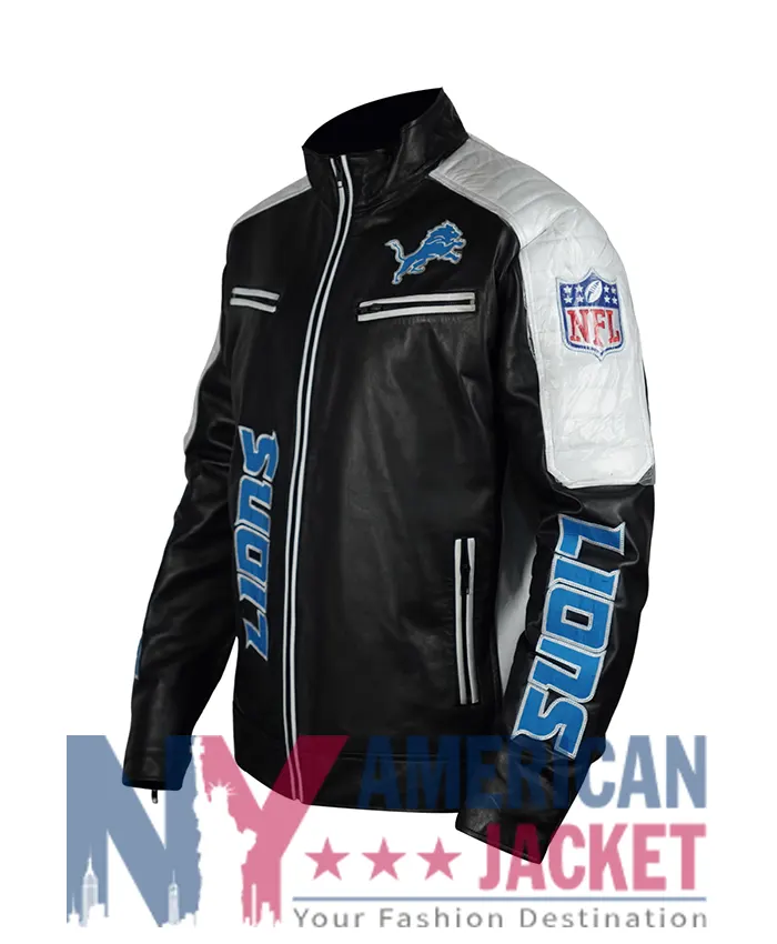 Detroit Lions Black Leather Zip-Up Jacket