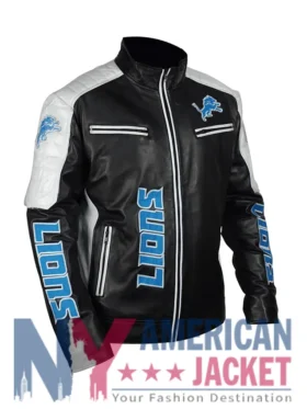 Detroit Lions Black Zip-Up Leather Jacket