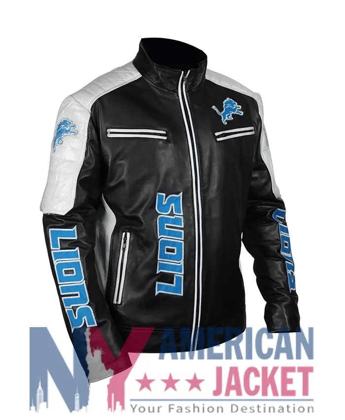 Detroit Lions Black Zip-Up Leather Jacket