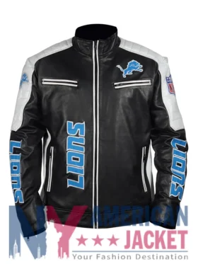 Detroit Lions Leather Black Zip-Up Jacket
