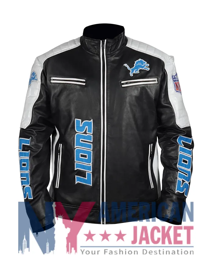 Detroit Lions Leather Black Zip-Up Jacket