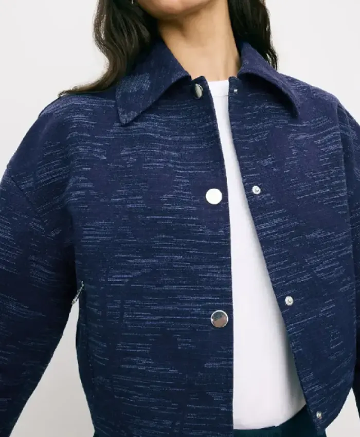 E News 2025 Emily Curl Cropped Blue Jacket