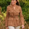 First Lady Melania Trump Belted Brown Suede Leather Jacket