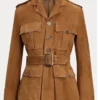 First Lady Melania Trump Belted Brown Suede Leather Jacket For Women