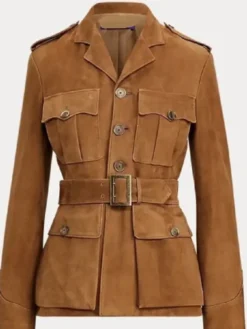 First Lady Melania Trump Belted Brown Suede Leather Jacket For Women