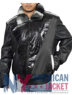 Frank Sheepskin Collar Black Chinchilla Jacket