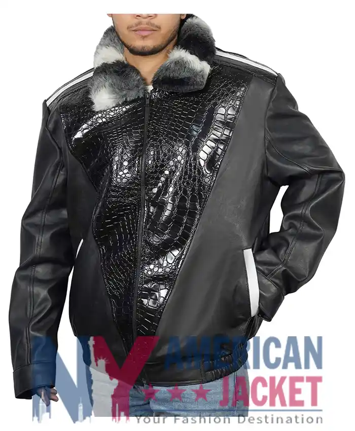 Frank Sheepskin Collar Black Chinchilla Jacket