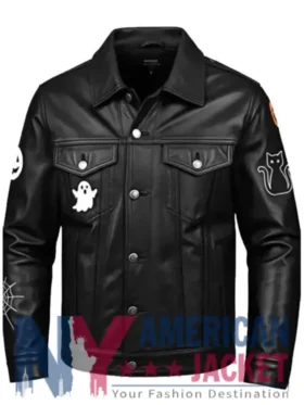 Halloween Black Leather Trucker Jacket