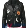 Halloween Patches Black Leather Biker Jacket