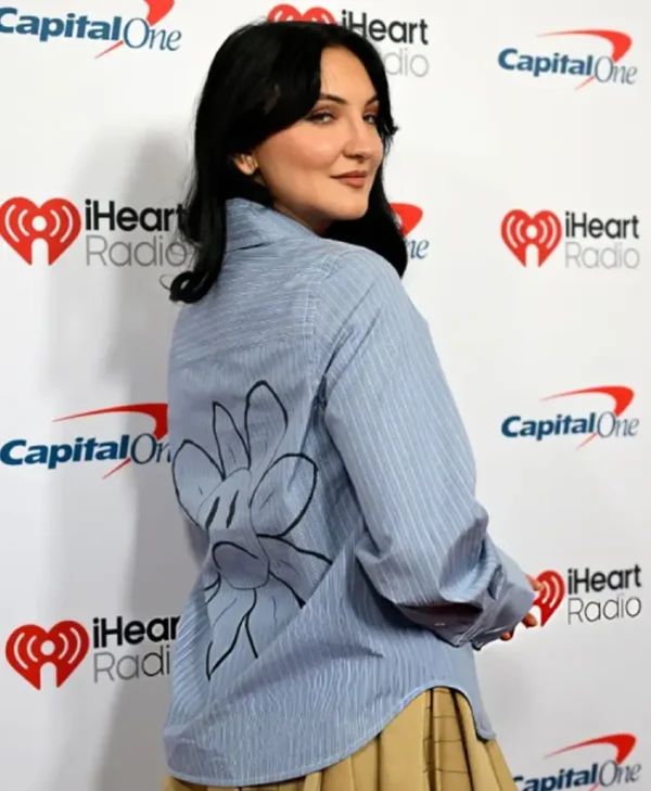 Julia Michaels 2025 iHeartRadio Music Festival Blue Floral Embroidered Shirt For Sale