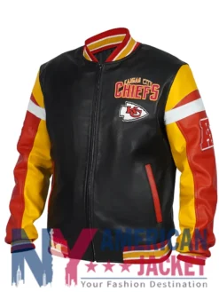 Kansas City Chiefs Black Full-Zip Leather Varsity Jacket