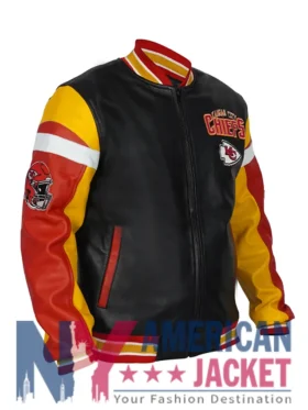 Kansas City Chiefs Full-Zip Black Leather Varsity Jacket