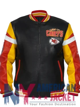 Kansas City Chiefs Leather Full-Zip Black Varsity Jacket