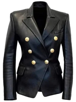 Kim Kardashian Black Leather Blazer