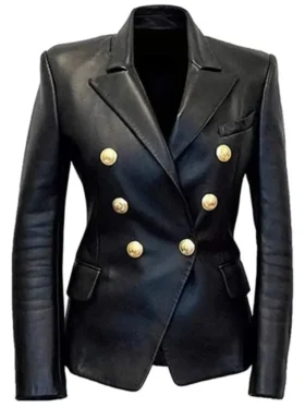 Kim Kardashian Black Leather Blazer