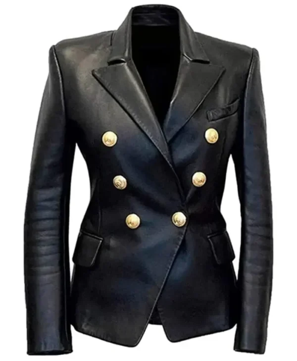 Kim Kardashian Black Leather Blazer