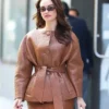 Lily James Good Morning America 2025 Brown Leather Blazer