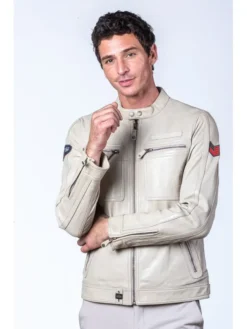 McQueen Dennis 2 ECRU Leather Jacket For Men