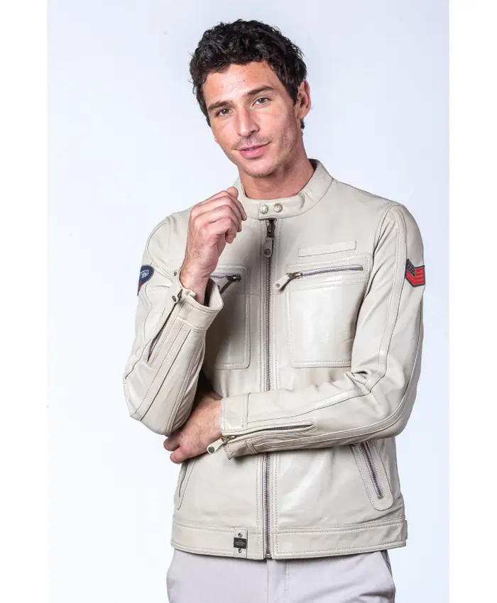 McQueen Dennis 2 ECRU Leather Jacket For Men