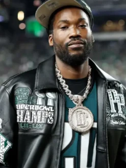 Meek Mill Eagles Black Leather Jacket