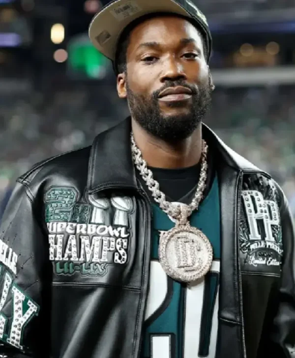 Meek Mill Eagles Black Leather Jacket
