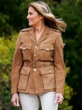 Melania Trump Brown Suede Jacket Waist Belt