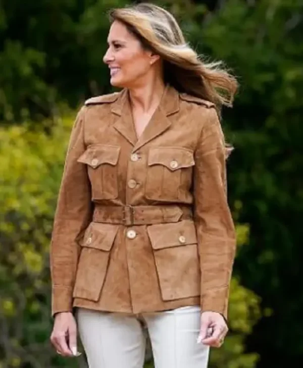 Melania Trump Brown Suede Jacket Waist Belt