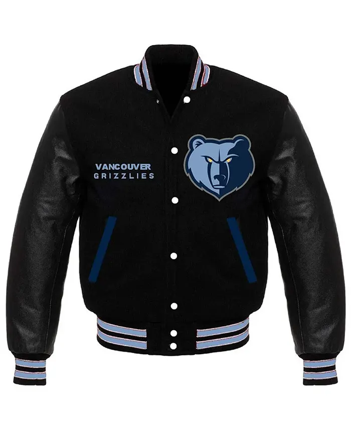 Memphis Grizzlies Basketball Black Wool Varsity Jacket for Men with Two Outside Pockets