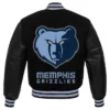 Memphis Grizzlies Black Wool Varsity Jacket with PU Leather Sleeves and Rib-Knitted Collar
