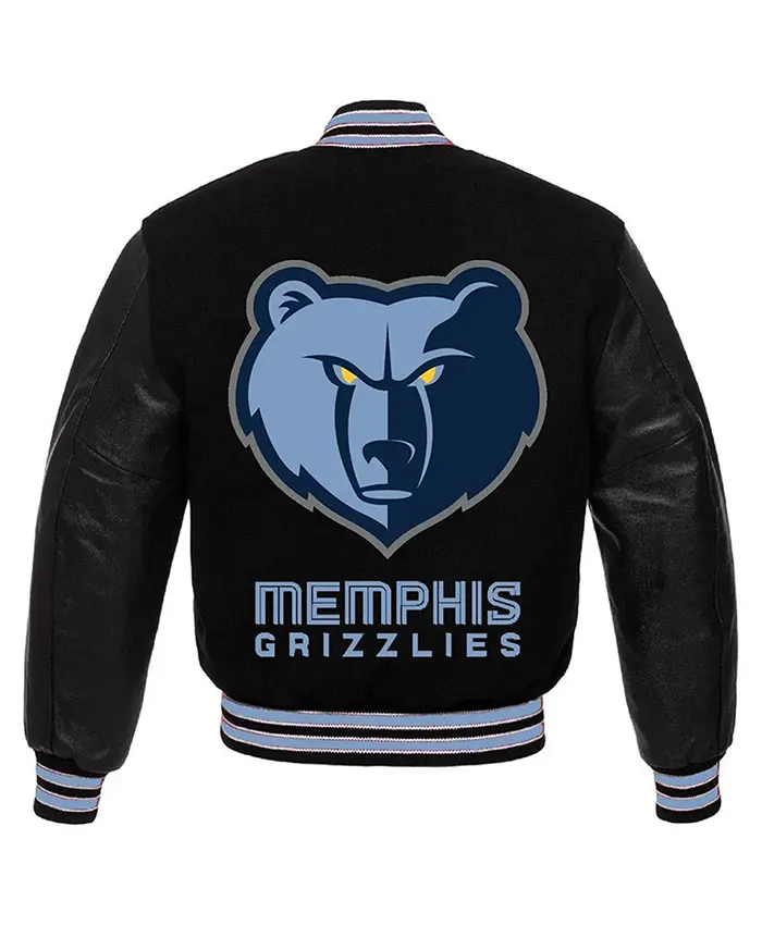 Memphis Grizzlies Black Wool Varsity Jacket with PU Leather Sleeves and Rib-Knitted Collar