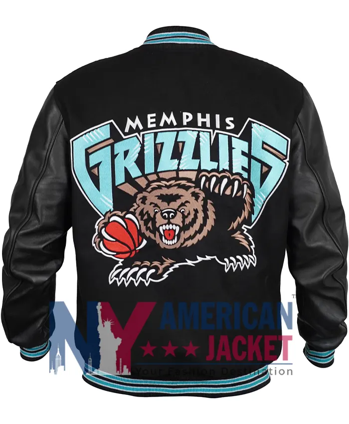 Memphis Grizzlies Black Wool and Leather Varsity Jacket For Sale