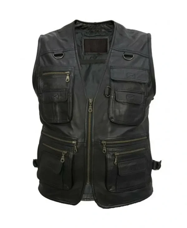 Men’s 10 Leather Pockets Military Vest