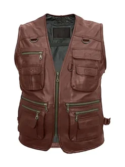 Men’s 10 Military Pockets Military Leather Vest
