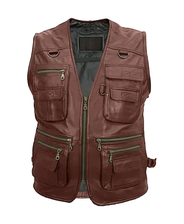 Men’s 10 Military Pockets Military Leather Vest