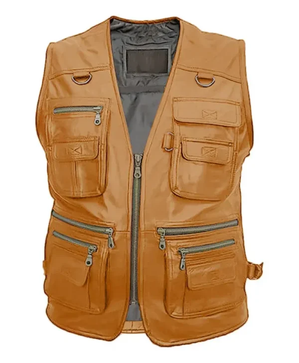 Men’s 10 Pockets Military Leather Vest