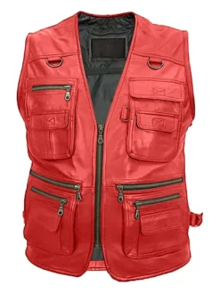 Men’s 10 Pockets Vest Military Leather
