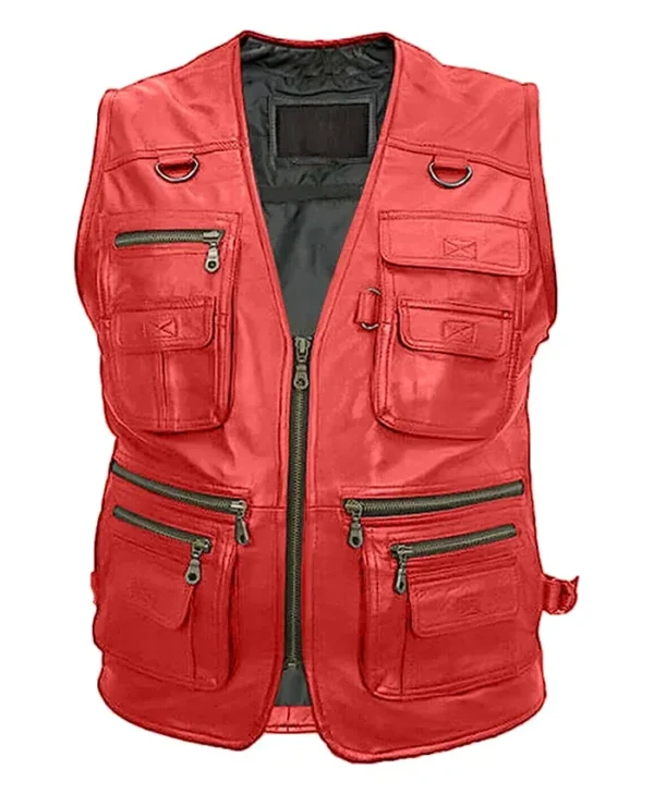 Men’s 10 Pockets Vest Military Leather