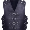 Men's Adjustable Buckles Black Leather Vest