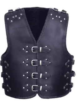 Men's Adjustable Buckles Black Leather Vest