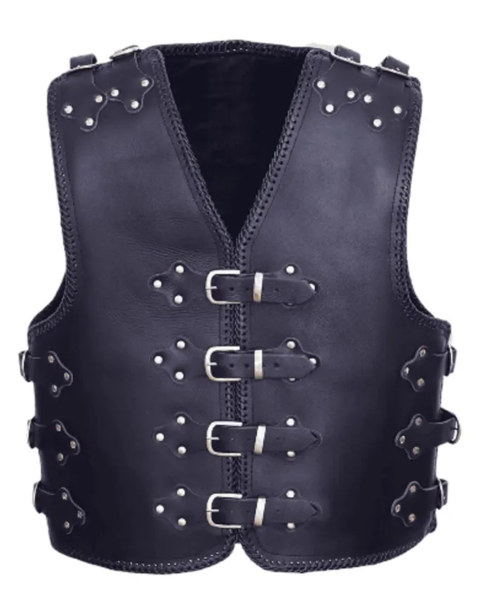 Men's Adjustable Buckles Black Leather Vest