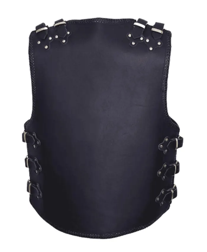 Men's Adjustable Buckles Leather Black Vest
