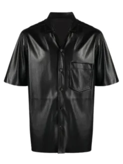 Men’s Black Half-Sleeves Leather Shirt
