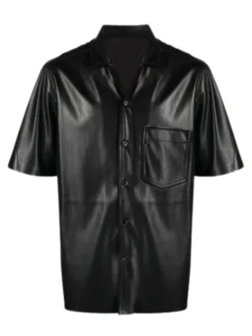 Men’s Black Half-Sleeves Leather Shirt